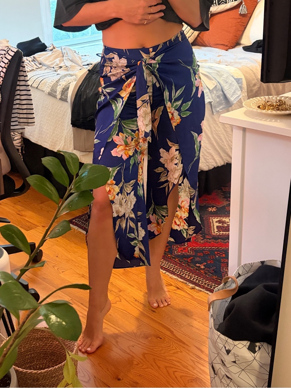 Zara Basic Navy Floral Shorts with Pink, Yellow and Green Accents